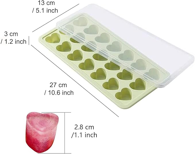 Heart-Shaped Silicone Ice Cube Tray with Lid – 18-Cavity BPA-Free Ice Mold – Easy Release, Stackable, Food-Grade Material – 10.6×5.1in
