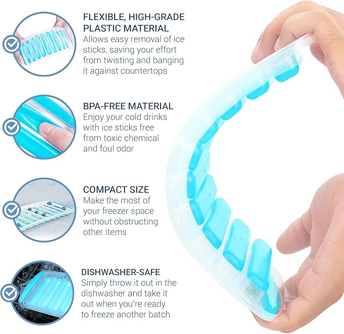 Long Silicone Ice Stick Tray – Food-Grade Ice Mold for Bottled Water, Juice & Sports Bottles – 10 Slim Ice Sticks – 11.5×4.7 in