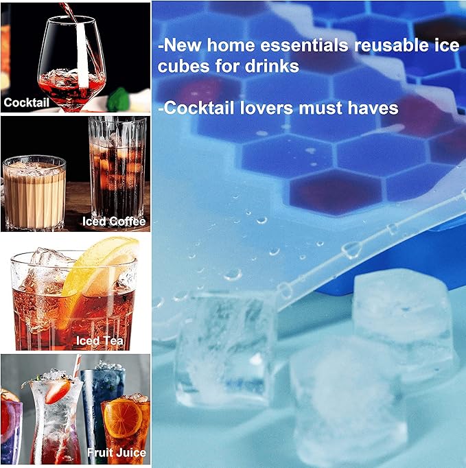 Honeycomb Silicone Ice Cube Tray with Lid – 37-Cavity Food-Grade Ice Mold – Easy Release Hexagon Freezer Tray (8.27 × 4.92 in)