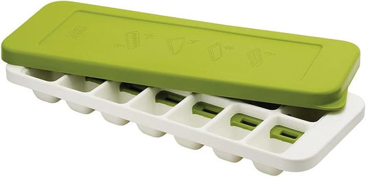 Easy-Release Ice Cube Tray with Lid – 12-Cavity Push Bottom Ice Mold – BPA-Free Stackable Ice Maker for Freezer Use