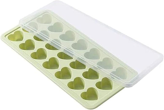 Heart-Shaped Silicone Ice Cube Tray with Lid – 18-Cavity BPA-Free Ice Mold – Easy Release, Stackable, Food-Grade Material – 10.6×5.1in