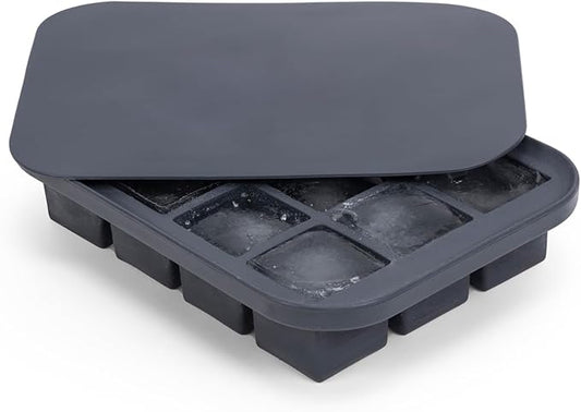 Large Silicone Ice Cube Tray with Lid – 8 Big Square Cavities – BPA-Free, Easy-Release, Odor-Resistant, for Whiskey & Cocktails