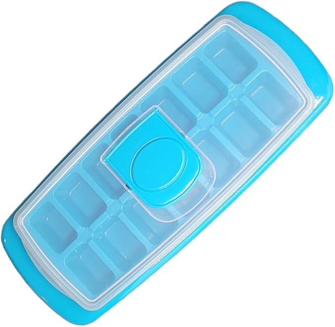 14-Cube Ice Tray with Lid and Water-Fill Port – Leakproof Silicone Ice Cube Mold – BPA-Free, Easy Release & Stackable