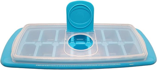14-Cube Ice Tray with Lid and Water-Fill Port – Leakproof Silicone Ice Cube Mold – BPA-Free, Easy Release & Stackable