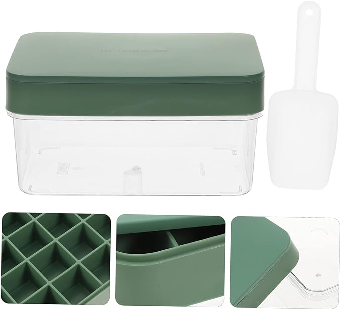 Ice Cube Storage Box with Lid and Scoop – 20x14x10cm BPA-Free Large Capacity Freezer Container for Ice, Fruit, or Snacks