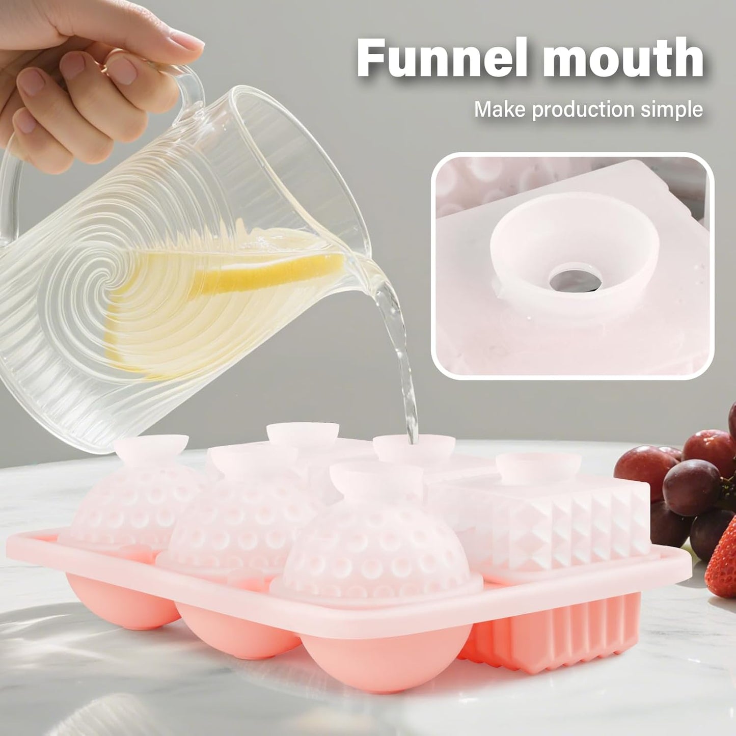 Large Silicone Ice Cube Tray – 6-Cavity Mold for Whiskey, Cocktails, Coffee – 3 Spheres + 3 Cubes – BPA-Free Creative Design (7.68 × 5.12 in)