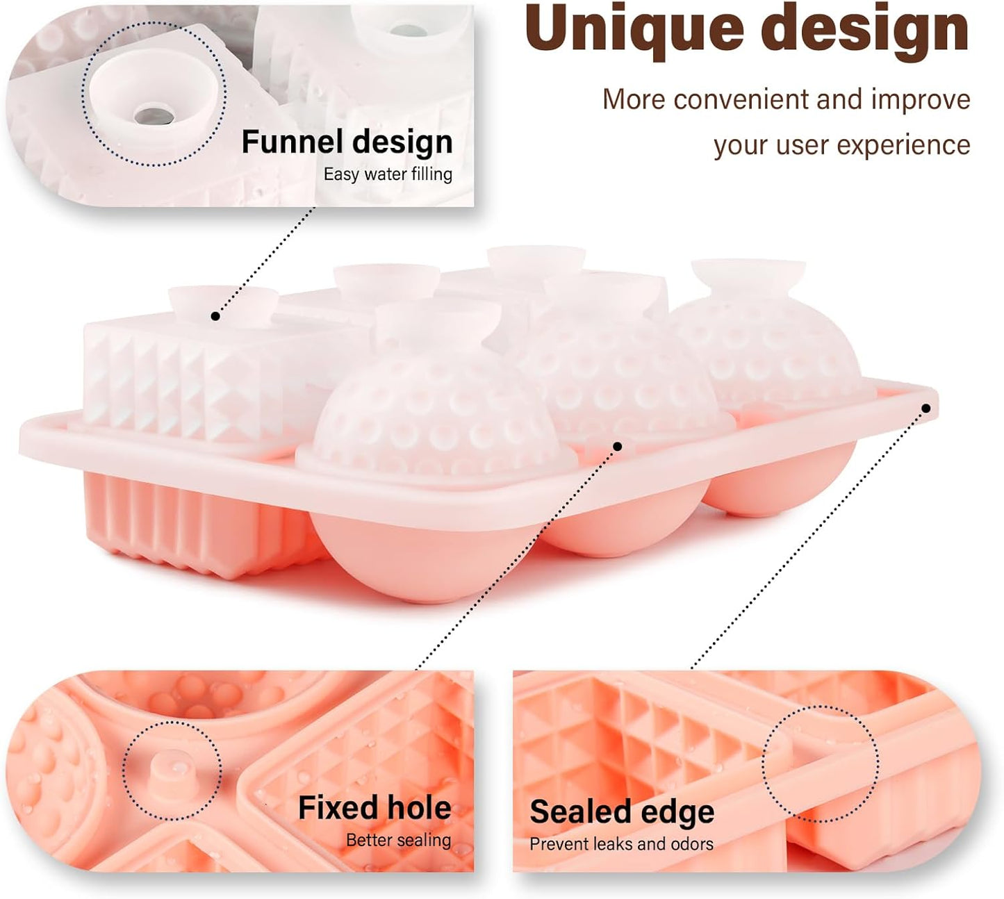 Large Silicone Ice Cube Tray – 6-Cavity Mold for Whiskey, Cocktails, Coffee – 3 Spheres + 3 Cubes – BPA-Free Creative Design (7.68 × 5.12 in)