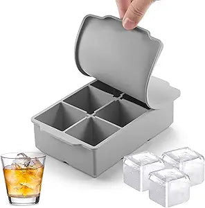 2-Inch Large Silicone Ice Cube Tray with Lid – 6 Big Cubes – BPA-Free Slow-Melting Mold for Whiskey, Cocktails, Coffee – 7 × 4.3 × 2 in