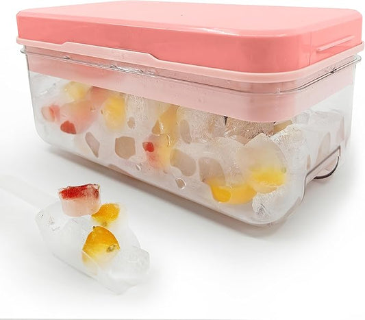 32-Cube Silicone Ice Tray with Lid and Storage Box – Easy-Release Press Panel – Includes Ice Scoop – BPA-Free, Stackable (10.2 × 5.3 × 4.9 in)