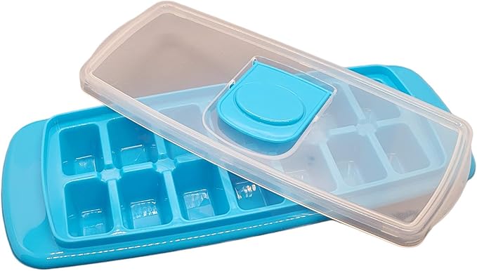 14-Cube Ice Tray with Lid and Water-Fill Port – Leakproof Silicone Ice Cube Mold – BPA-Free, Easy Release & Stackable