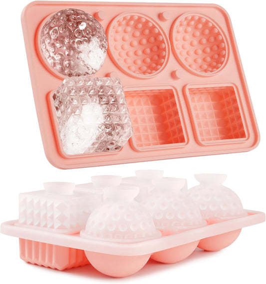 Large Silicone Ice Cube Tray – 6-Cavity Mold for Whiskey, Cocktails, Coffee – 3 Spheres + 3 Cubes – BPA-Free Creative Design (7.68 × 5.12 in)