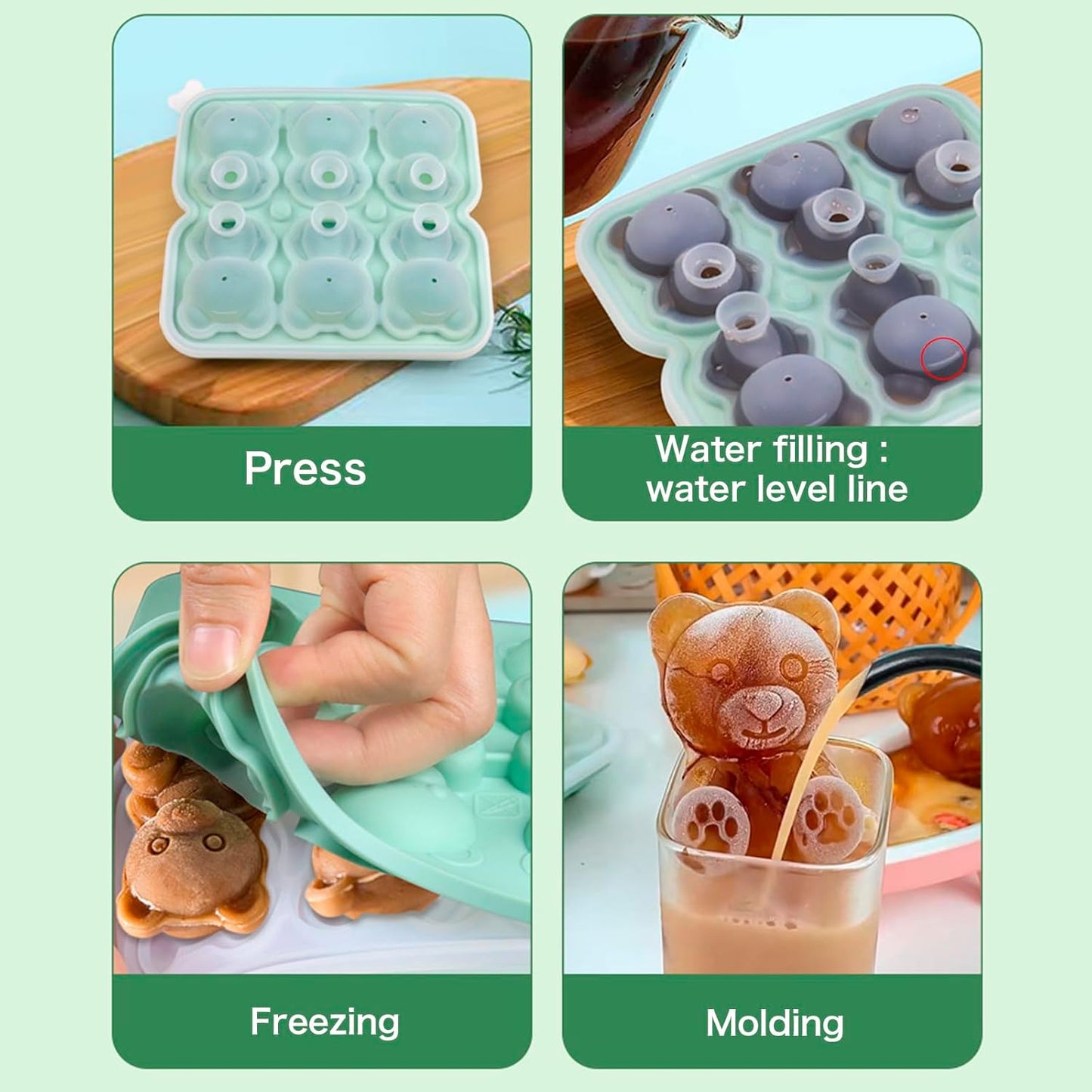 Cute Bear Silicone Ice Cube Mold – BPA-Free Tray for Baby Food, Candy, Chocolate, Jelly, and Frozen Treats – 5.9×5.5 inches