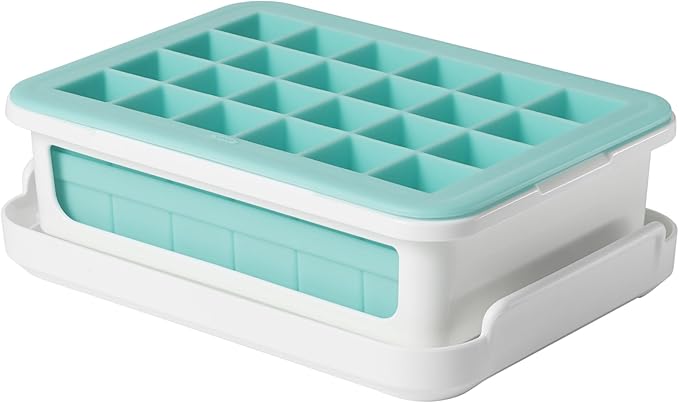 Silicone Ice Cube Tray with Lid & Storage Box – 24-Cube Easy-Release Ice Mold – Stackable BPA-Free Freezer Organizer