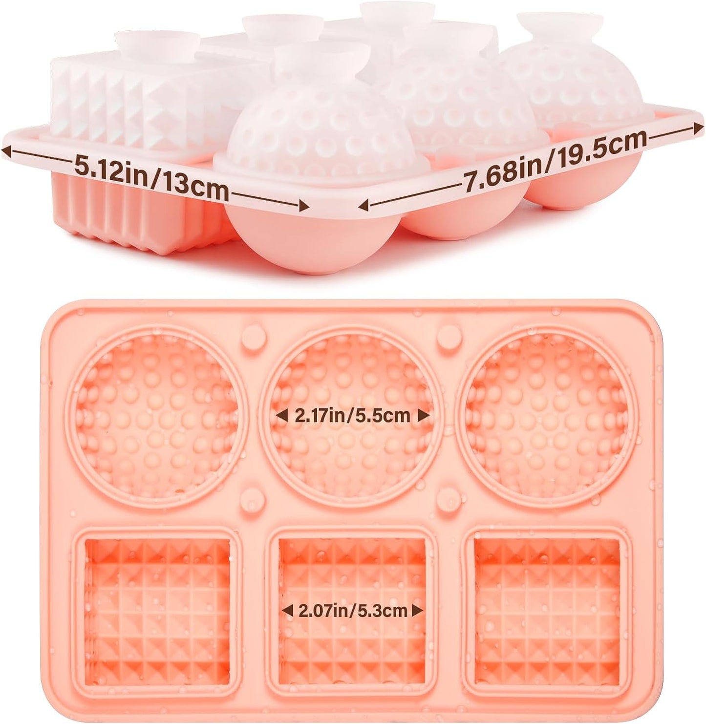 Large Silicone Ice Cube Tray – 6-Cavity Mold for Whiskey, Cocktails, Coffee – 3 Spheres + 3 Cubes – BPA-Free Creative Design (7.68 × 5.12 in)