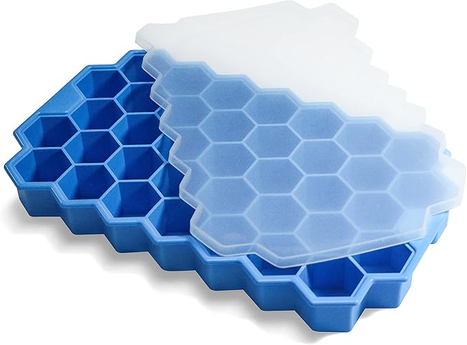 Honeycomb Silicone Ice Cube Tray with Lid – 37-Cavity Food-Grade Ice Mold – Easy Release Hexagon Freezer Tray (8.27 × 4.92 in)